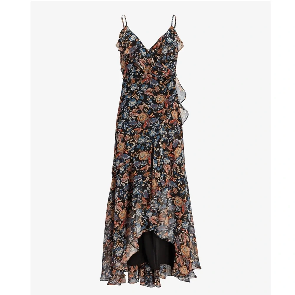 Floral ruffle hi-lo wrap midi dress - Picture 4 of 5